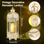 Moroccan Candle Lantern - 16'' Gold Hexagonal, Tempered Glass, Ramadan Decor for Indoor/Outdoor, Living Room, Parties & Events