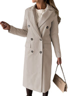 Double Breasted Lapel Coat Winter Fashion Solid Slim Long Jacket Long Sleeve Tops Womens Clothing