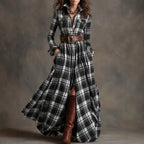 Large Size Women's Clothing French Retro Grid Slim Irregular Dress Pi-Mart
