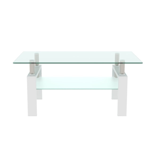 White Glass Coffee Table - Modern Clear Center Table for Living Room 39.37x23.62x17.70 Inches