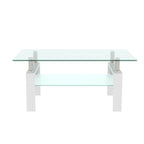 White Glass Coffee Table - Modern Clear Center Table for Living Room 39.37x23.62x17.70 Inches