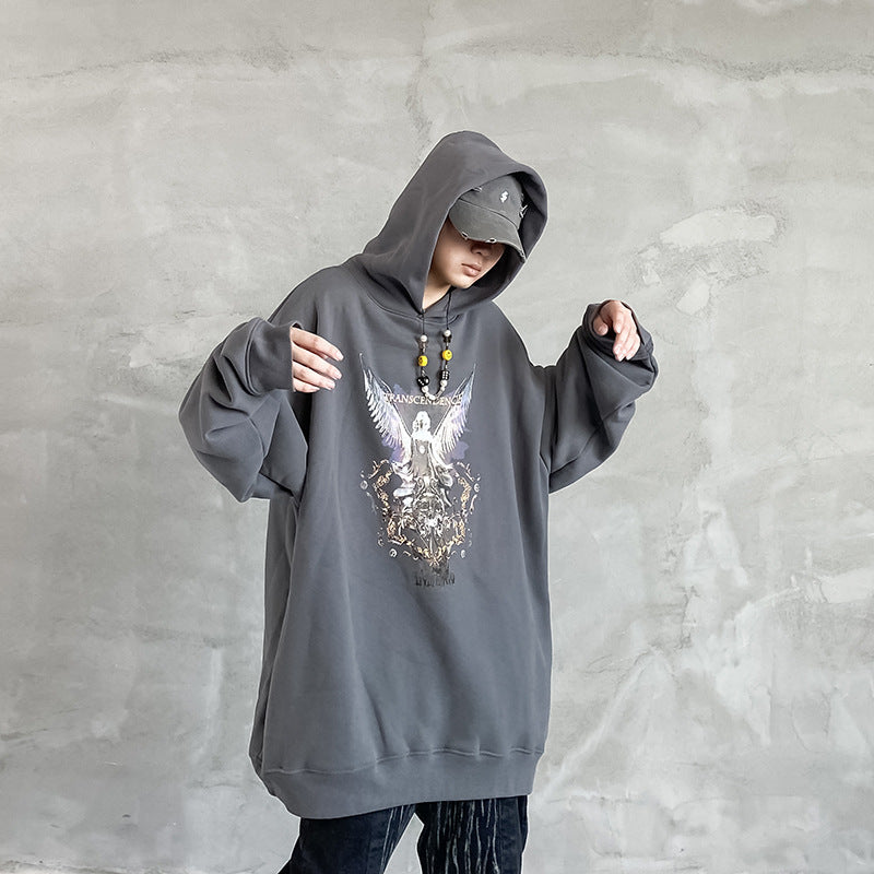 Hip Hop Angel Print Hooded Pullover Sweatshirt Pi-Mart