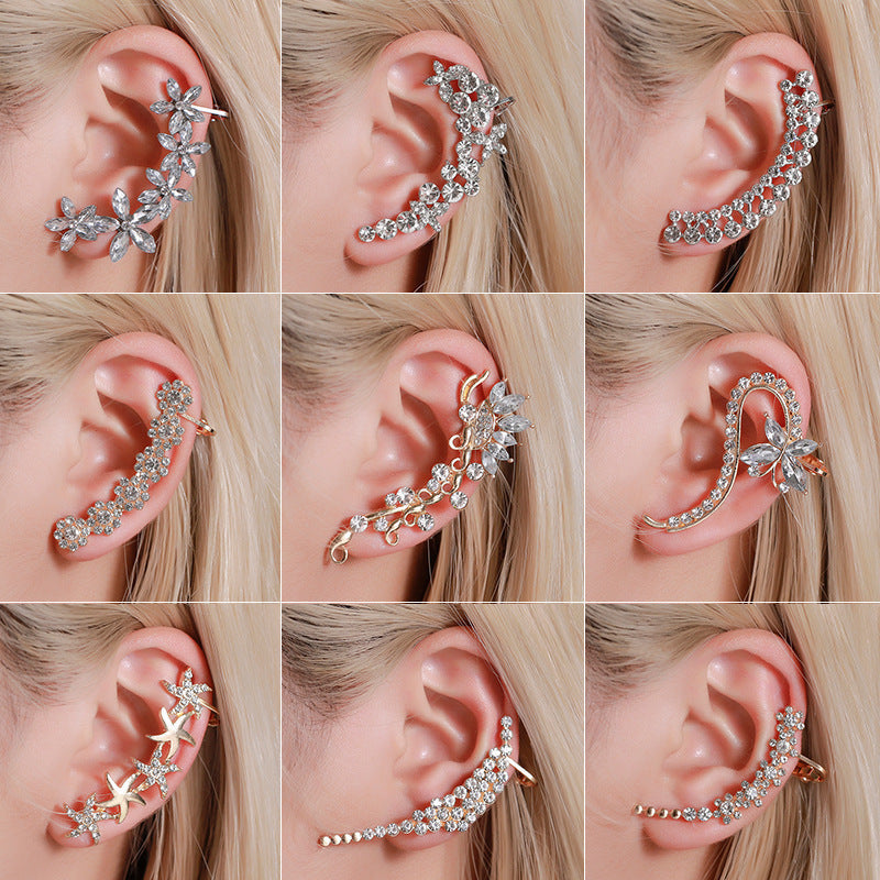 Elegant Crystal Butterfly Flower Ear Clips – Chic &amp; Feminine Statement Piece Pi-Mart