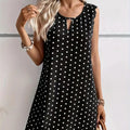 Ladies' Fashionable Casual Pullover Polka Dot Dress With Hollowed Out Collar And Round Neck Wavy Edge Skirt - SJB-DIAMOND ELITES
