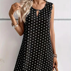 Ladies' Fashionable Casual Pullover Polka Dot Dress With Hollowed Out Collar And Round Neck Wavy Edge Skirt - SJB-DIAMOND ELITES