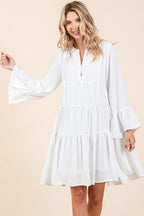 Tiered Notched Flare Sleeve Dress – Playful and Stylish Dress with Flare Sleeves and Notched Neckline Stevvex