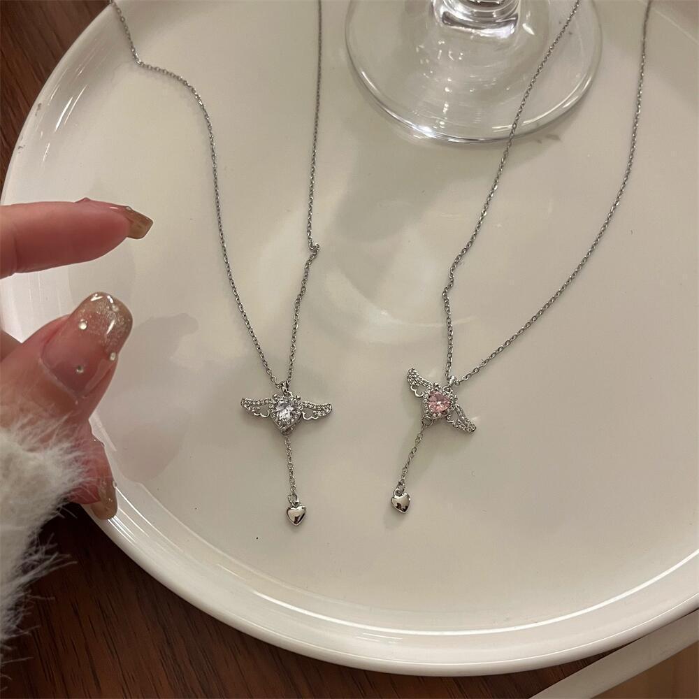 Female With Hearts Zircon Romantic Angel Clavicle Chain Pi-Mart