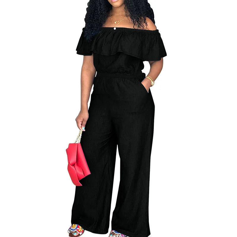 218298 Plus Size Women's Clothing 2025 Autumn New Item No Wash Denim Shawl Jumpsuit Factory Purplish Diva