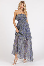 Ruffled Smocked Floral Halter Neck Maxi Dress For Summer – Feminine and Elegant Floral Maxi Dress with Smocked Waist