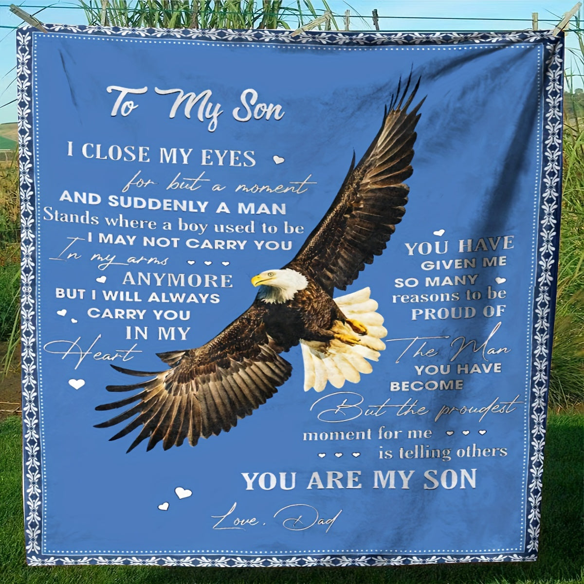 1pc To My Son Eagle Blanket Creative Text Letter To Son Eagle Pattern Soft Blanket Flannel Blanket For Sofa Bed Lootquake LLC