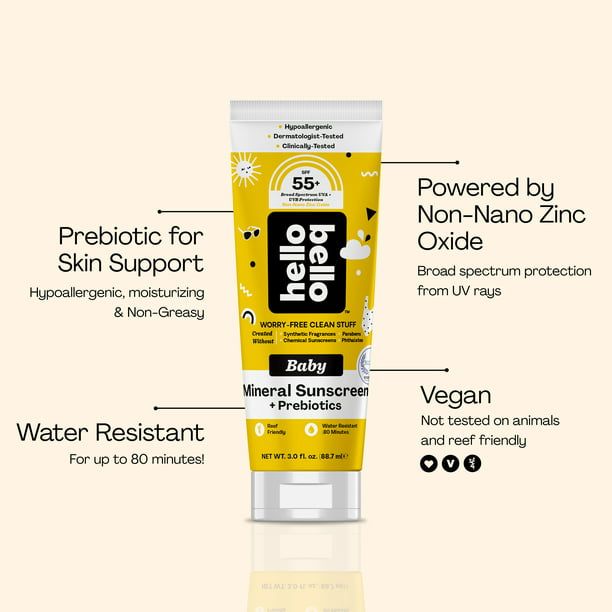 Hello Bello Mineral SPF 55+ Sunscreen Lotion with Prebiotics for Babies and Kids, 3 fl oz EasyOptionXY LLC
