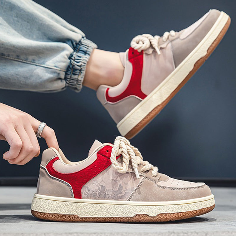 Lace-up Casual Shoes Men Soft Thick Sole Fashion Comfortable Breathable Flats Sneakers Student Platform Outdoor Walking Shoes Pi-Mart