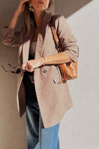 Brown Houndstooth Lapel Collar Blazer | Femstylo