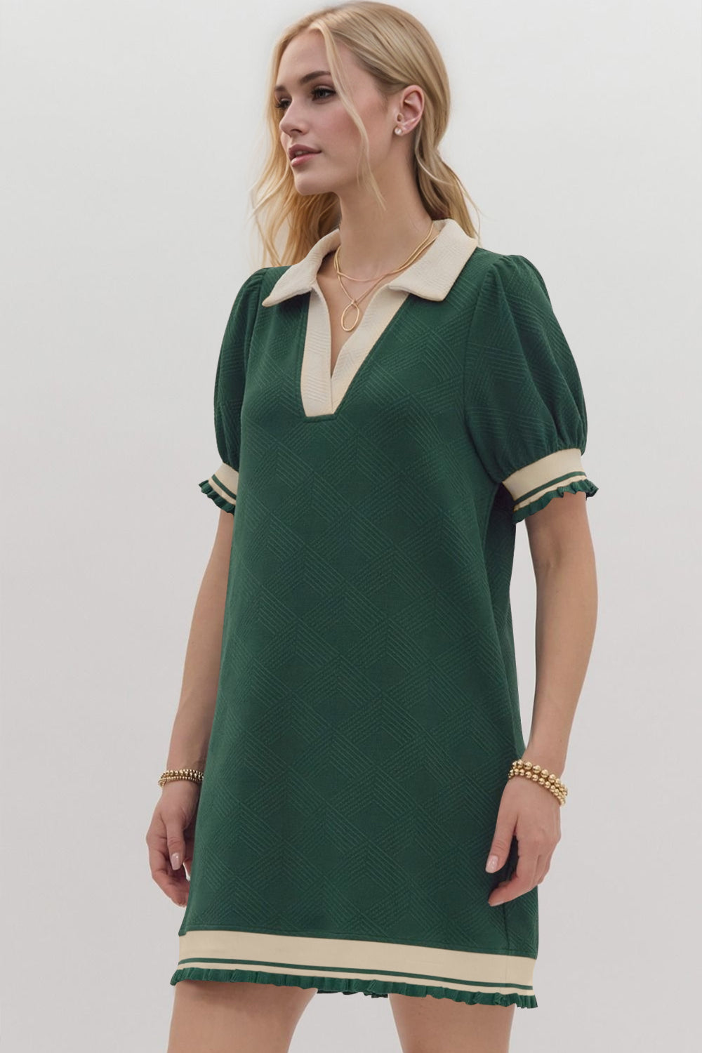 Trendy Contrast Short Sleeve Mini Dress Soft & Comfortable Casual Dress for Women