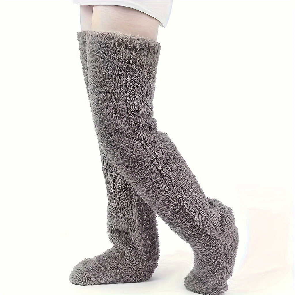 Cozy Couple's Thigh-High Fuzzy Socks - Warm, Durable Knit Over-The-Knee Stockings, Easy-Care Solid Hosiery Lootquake LLC