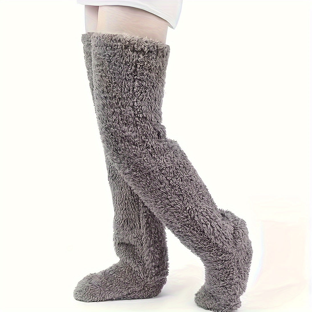 Cozy Couple's Thigh-High Fuzzy Socks - Warm, Durable Knit Over-The-Knee Stockings, Easy-Care Solid Hosiery Lootquake LLC