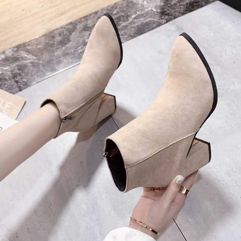 Women's Stacked Heel Ankle Bootie Shoes SHOMICOBOUTIQUE