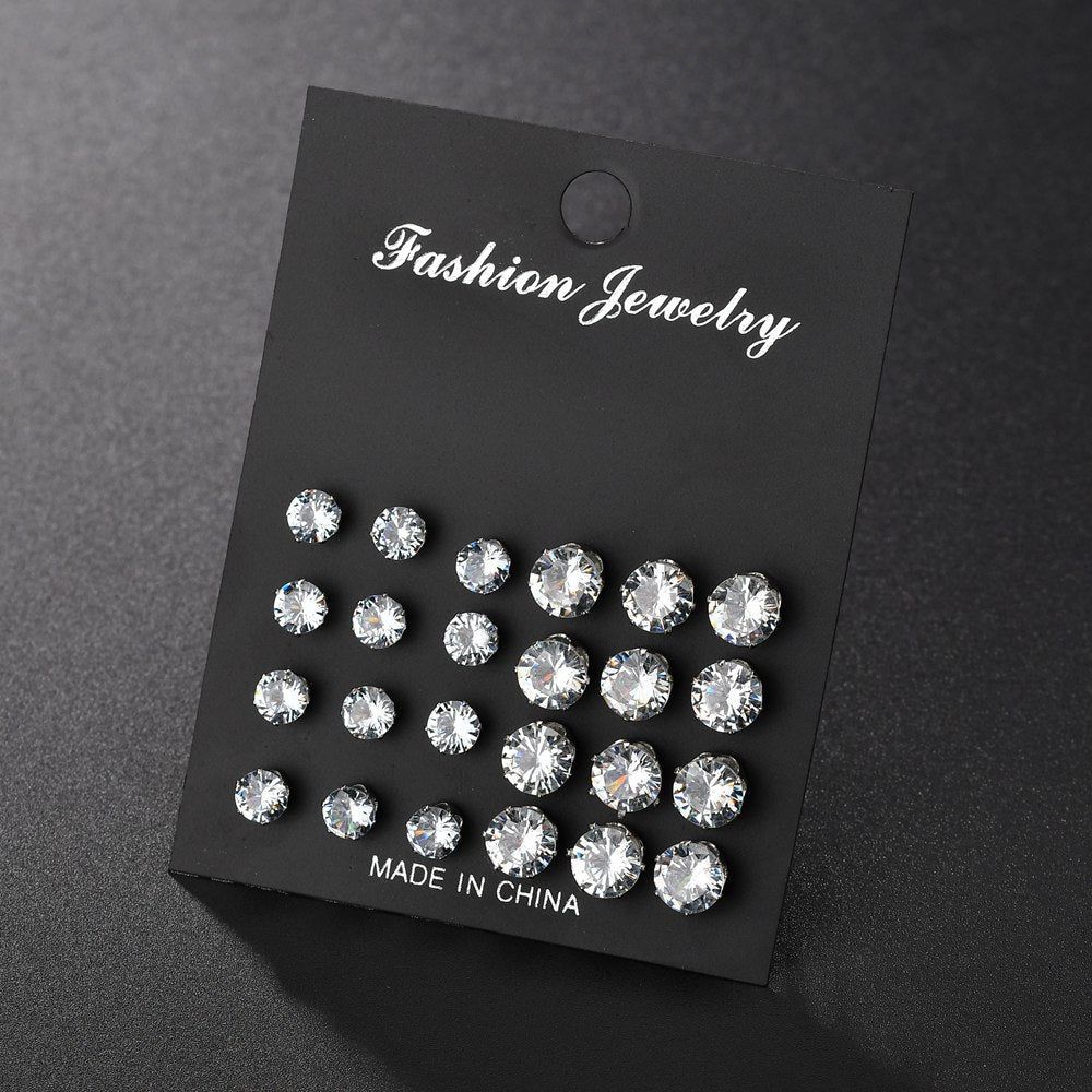 White Crystal Stud Earrings Set Pi-Mart