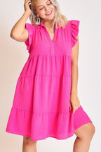Pink Full Size Ruffle Cap Sleeve Dress Plus Size Elegant & Timeless Classic Design Dress Stevvex