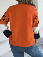 Star Contrast Round Neck Sweater - SJB-DIAMOND ELITES