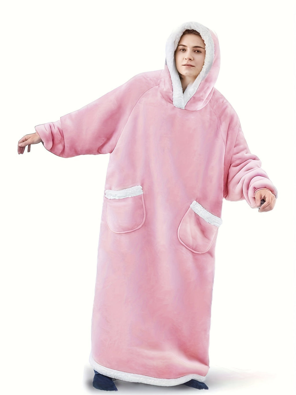 Cozy Plus Size Sherpa Fleece Robe - Ultra-Warm, Extra Long, Oversized Wearable Blanket with Pockets for Ultimate Relaxation - Soft, Thickened, and Plush for Women's Casual Loungewear Lootquake LLC