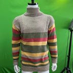 European And American Turtleneck Sweater Autumn And Winter Lapel Color Matching Knitted Pi-Mart