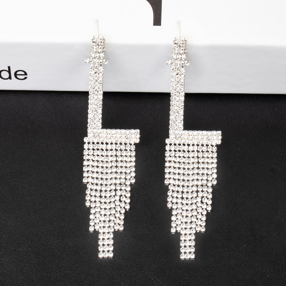 Fashion Jewelry 925 Silver Needle Ornaments Rhinestone Letter B Earrings Banquet Tassel Ear Ornaments Female Pi-Mart