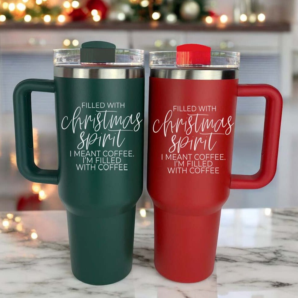 Christmas 40oz Insulated Tumbler Cup With Handle, Lid and Straw - Coffee Mug