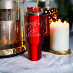 40oz Insulated Christmas Tumbler Red Mug With Handle Lid Straw Naughty Legend BandsCo Straps