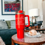 40oz Insulated Christmas Tumbler Red Mug With Handle Lid Straw Naughty Legend BandsCo Straps