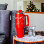 40oz Insulated Christmas Tumbler Red Mug With Handle Lid Straw Naughty Legend BandsCo Straps
