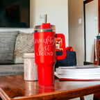 40oz Insulated Christmas Tumbler Red Mug With Handle Lid Straw Naughty Legend BandsCo Straps