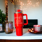 40oz Insulated Christmas Tumbler Red Mug With Handle Lid Straw Naughty Legend BandsCo Straps
