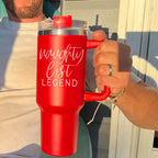 40oz Insulated Christmas Tumbler Red Mug With Handle Lid Straw Naughty Legend BandsCo Straps