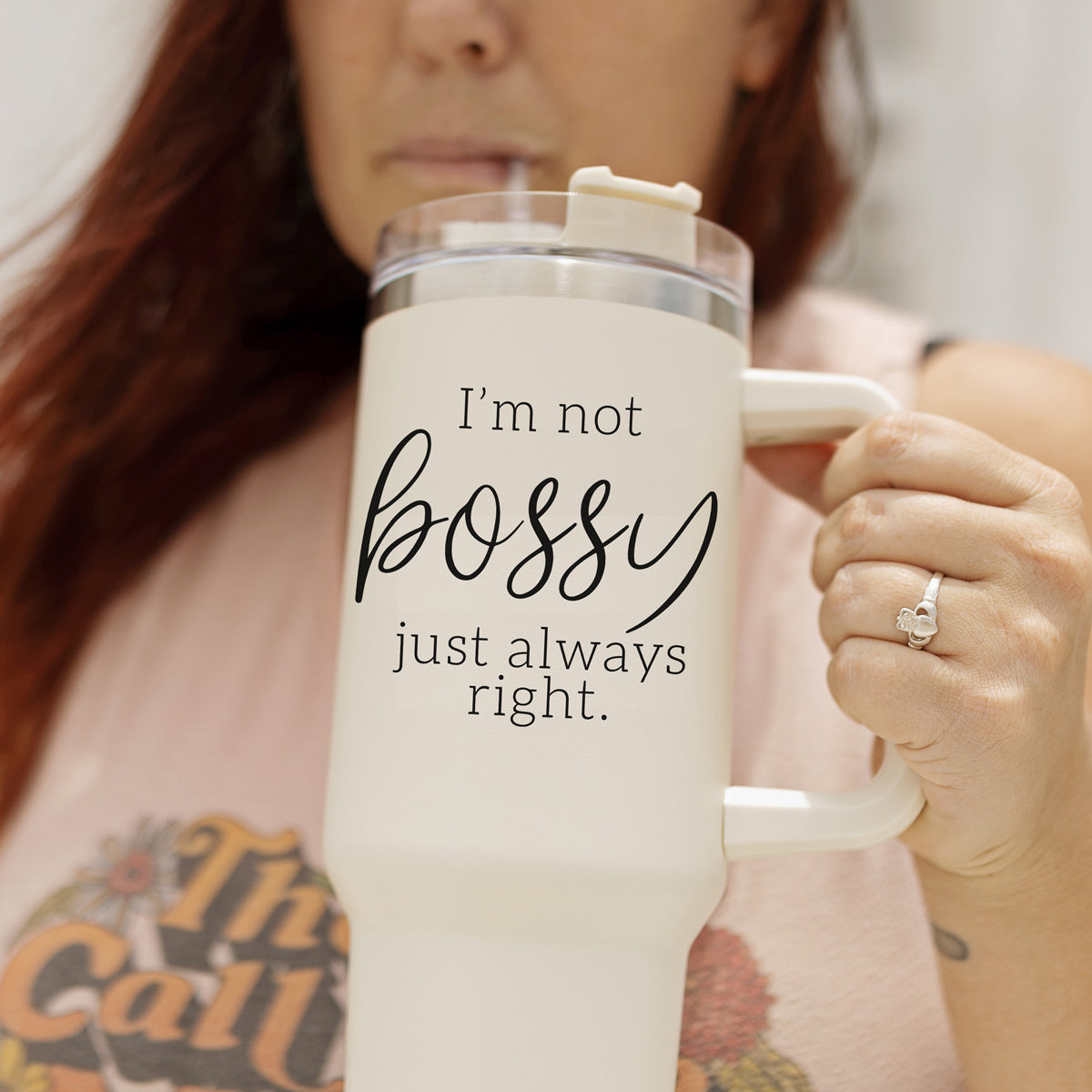 40oz Insulated Travel Mug With Handle Lid Straw I'm Not Bossy Always Right