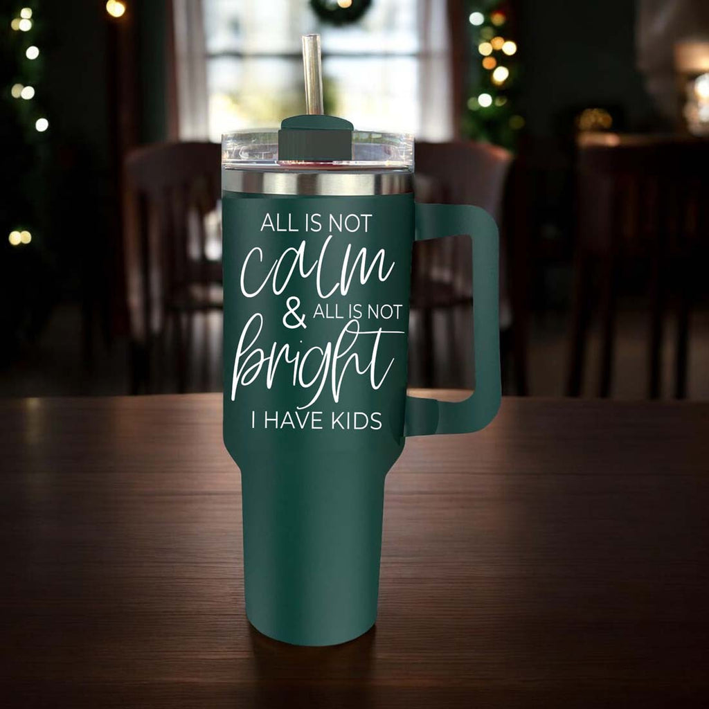 40oz Insulated Tumbler With Handle Lid And Straw Mama's Little Helper Red BandsCo Straps