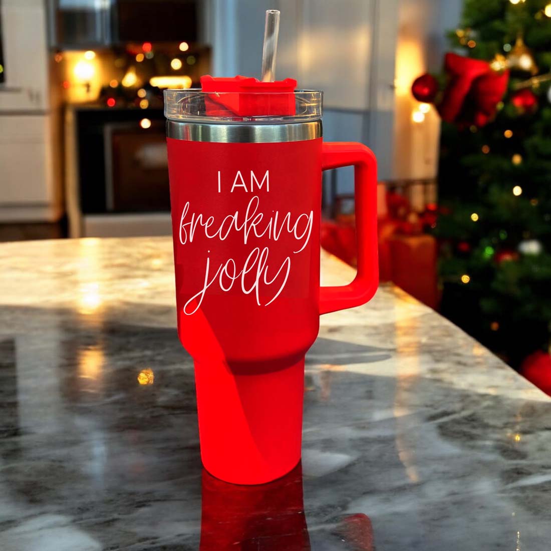 40oz Insulated Tumbler With Handle Lid Straw - Red Green Holiday Parent Mug BandsCo Straps