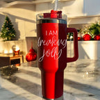 40oz Insulated Tumbler With Handle Lid Straw - Red Green Holiday Parent Mug BandsCo Straps