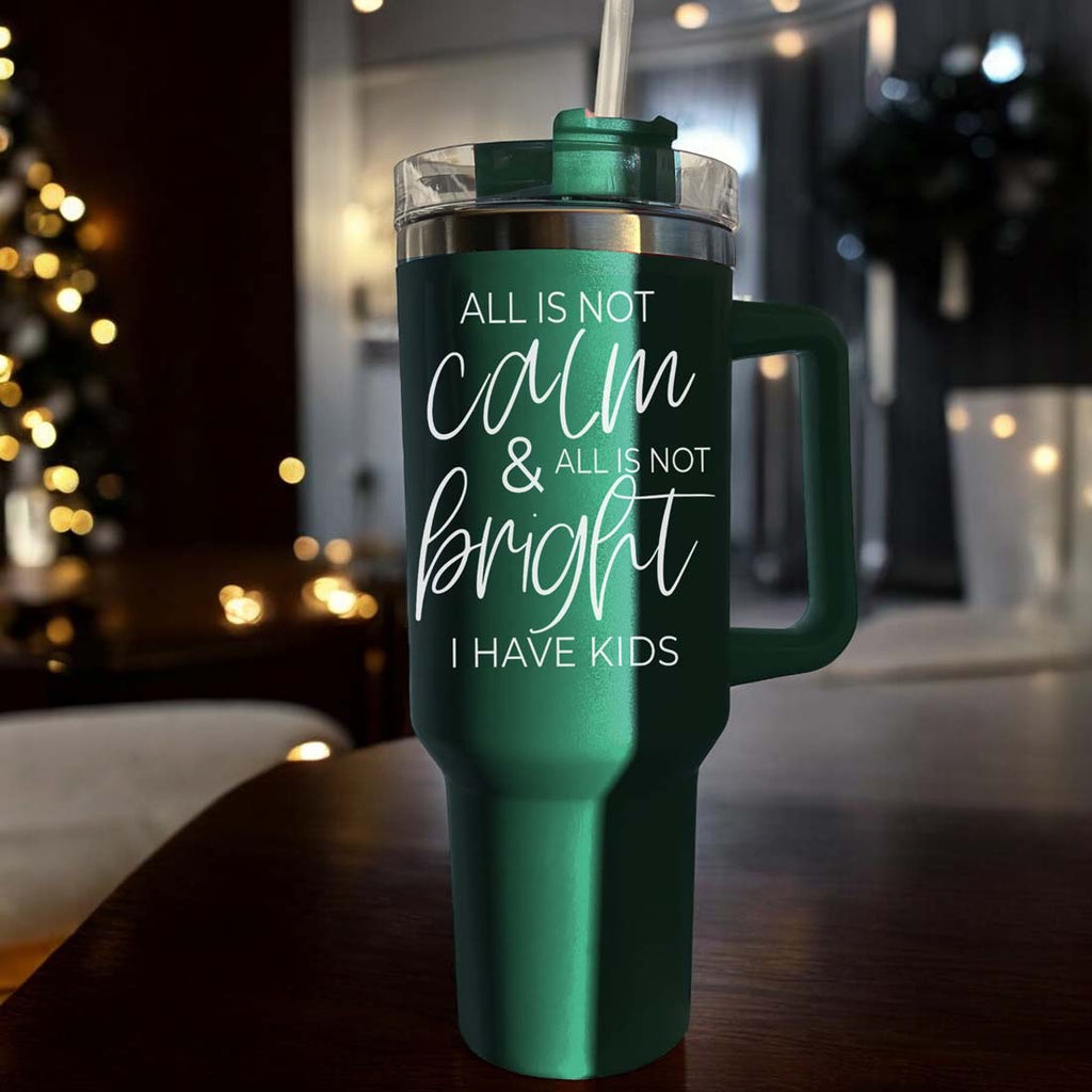 40oz Insulated Tumbler With Handle Lid And Straw Mama's Little Helper Red BandsCo Straps
