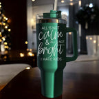 40oz Insulated Tumbler With Handle Lid And Straw Mama's Little Helper Red BandsCo Straps
