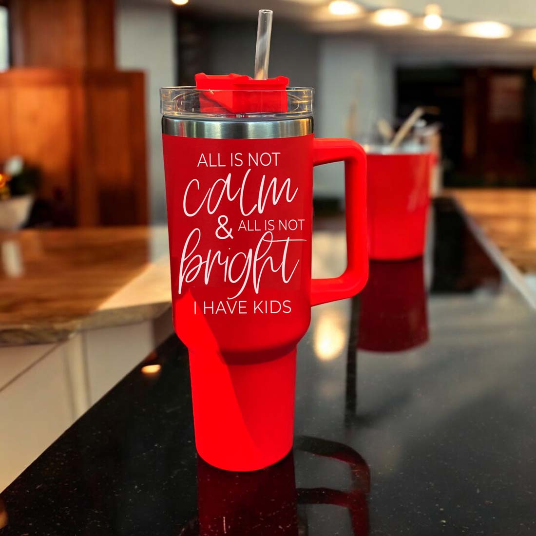 40oz Insulated Tumbler With Handle Lid And Straw Mama's Little Helper Red BandsCo Straps