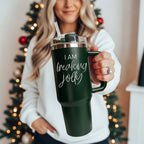 40oz Insulated Tumbler With Handle Lid Straw - Red Green Holiday Parent Mug BandsCo Straps