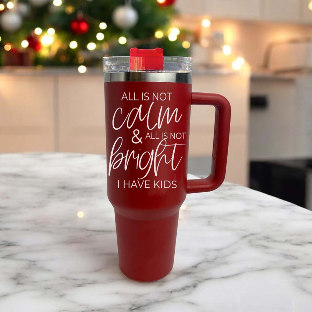 40oz Insulated Tumbler With Handle Lid And Straw Mama's Little Helper Red BandsCo Straps