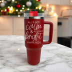 40oz Insulated Tumbler With Handle Lid And Straw Mama's Little Helper Red BandsCo Straps