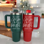 40oz Insulated Tumbler With Handle Lid And Straw Mama's Little Helper Red BandsCo Straps
