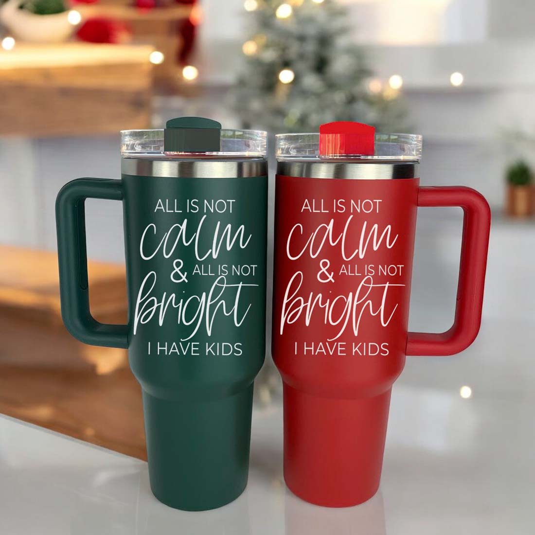 40oz Insulated Tumbler With Handle Lid And Straw Mama's Little Helper Red BandsCo Straps