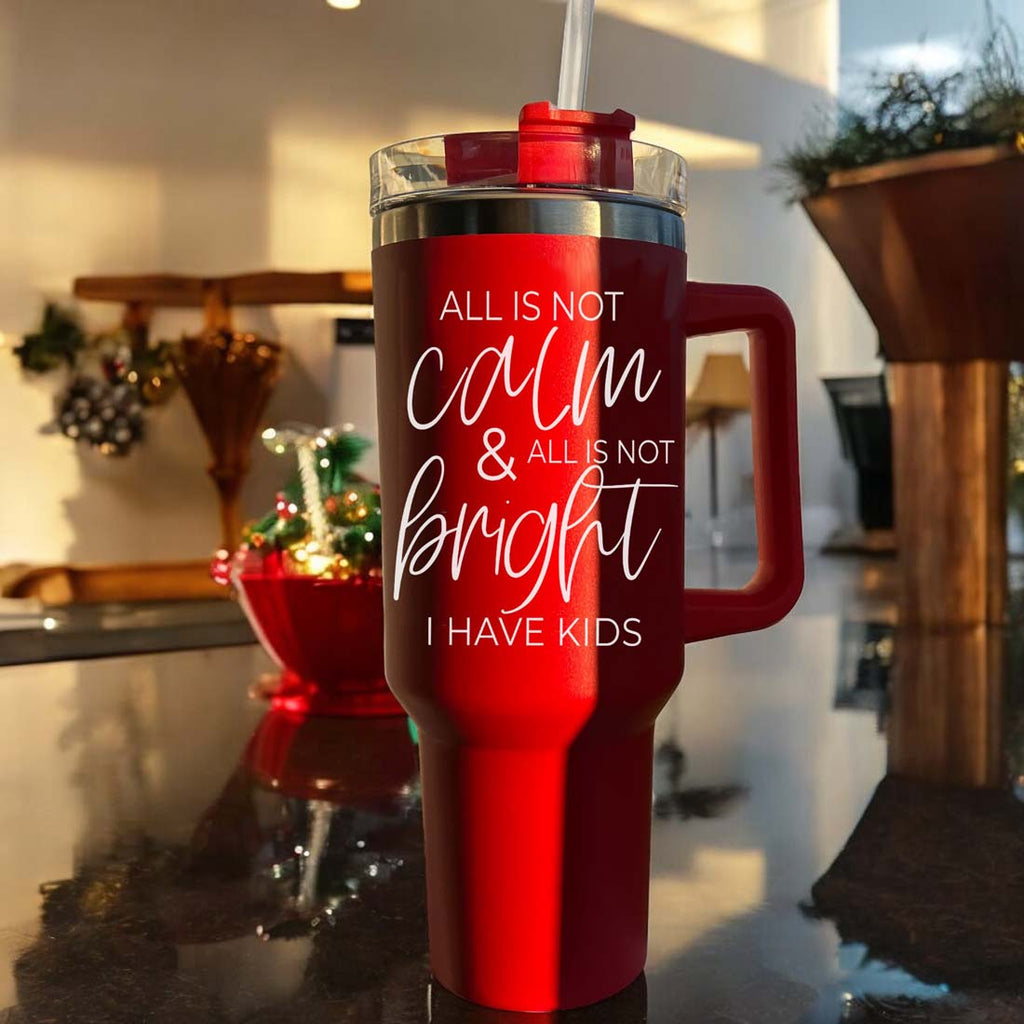 40oz Insulated Tumbler With Handle Lid And Straw Mama's Little Helper Red BandsCo Straps