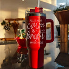 40oz Insulated Tumbler With Handle Lid And Straw Mama's Little Helper Red BandsCo Straps