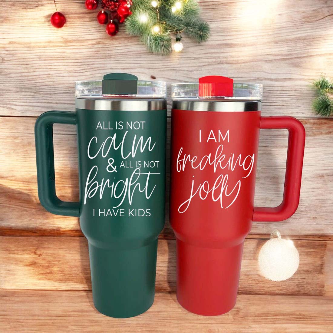 40oz Insulated Tumbler With Handle Lid And Straw Mama's Little Helper Red BandsCo Straps