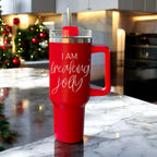 40oz Insulated Tumbler With Handle Lid Straw - Red Green Holiday Parent Mug BandsCo Straps